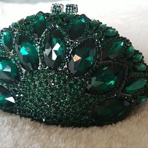 Luxury Emerald Crystal  Evening Minaudiere Clutch